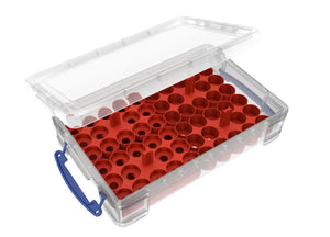 Feldherr paint racks + token trays for 4l Really Useful Boxes - 56 Citadel paint pots (12 ml / 18 ml / 24 ml) + game material