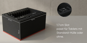 Box for 12 tablets in standard covers up to 17 mm - compatible with Apple iPad, Samsung Galaxy Tab A or Microsoft Surface Go