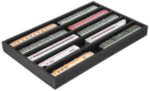 DS050A002 Foam inlay H0 Gauge - horizontal - 5 slots for model railway locomotives, wagons and vehicles