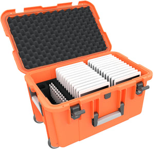 Case / Trolley for 24 tablets in thin sleeves - compartments 14 mm wide - including pencil holder - compatible with Apple iPad, Samsung Galaxy Tab A or Microsoft Surface Go - anthracite gray