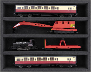 FS050A032 Foam inlay 00 Gauge - horizontal - 4 slots for model railway locomotives, wagons and vehicles