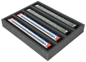 FS050A032 Foam inlay 00 Gauge - horizontal - 4 slots for model railway locomotives, wagons and vehicles