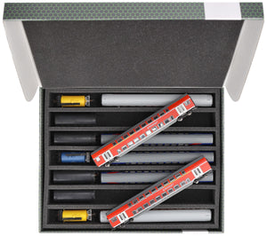 Feldherr Storage Box FSLB055 for model railway locomotives, wagons and vehicles - 7 slots for TT gauge vertical