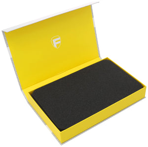 Feldherr Magnetic Box yellow for model railway locomotives, wagons and vehicles - 4 slots for N Gauge - horizontal