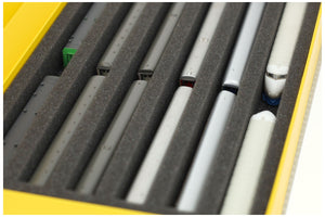 Feldherr Magnetic Box yellow for model railway locomotives, wagons and vehicles - 6 slots for Z Gauge - vertical