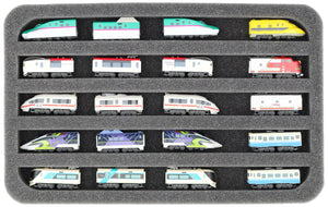 Feldherr Magnetic Box yellow for Z-Shorty model railway - 5 compartments - foam insert for horizontal storage
